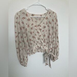 American Eagle Outfitters Floral Wrap Blouse - Cream and Pink